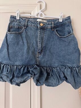 Anthropologie Light Blue Denim Skirt with Copper Stitching